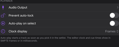 The clock display setting: SMPTE frames or milliseconds.