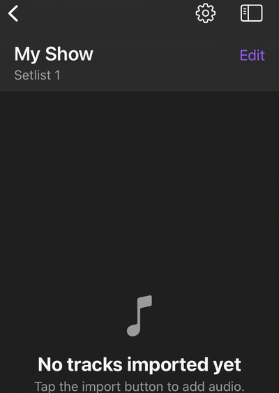 The Tracks list before importing, showing the empty state.