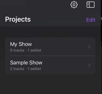 The Projects list.